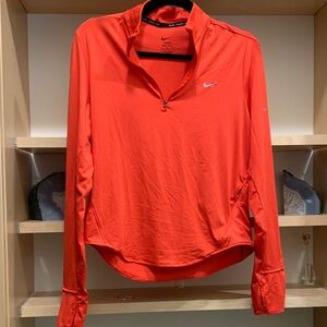 Nike Women's Bright Red Orange Quarter-Zip Dri fit performance top